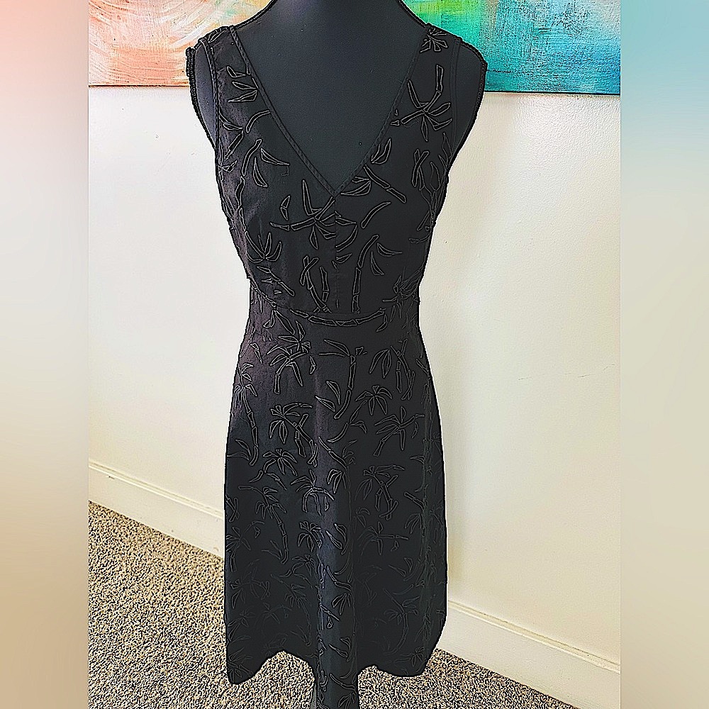 J. Crew Vintage Bamboo Palm Cutout Black Cotton A Line Cotton Midi Sun Dress 2